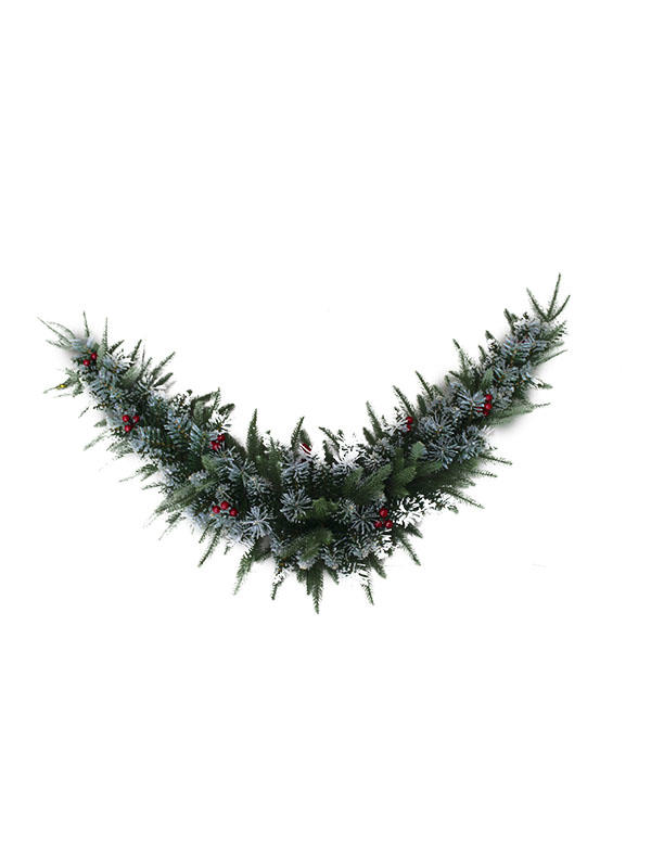 Multi-layered Christmas Garland With Red Berries-PE PVC SW