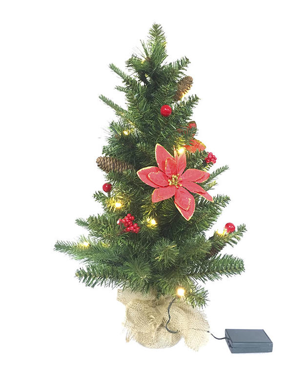 PVC PE Pine Needle Series Table Christmas Tree-60CM Linen Covered Foot Tree Plus Ornaments