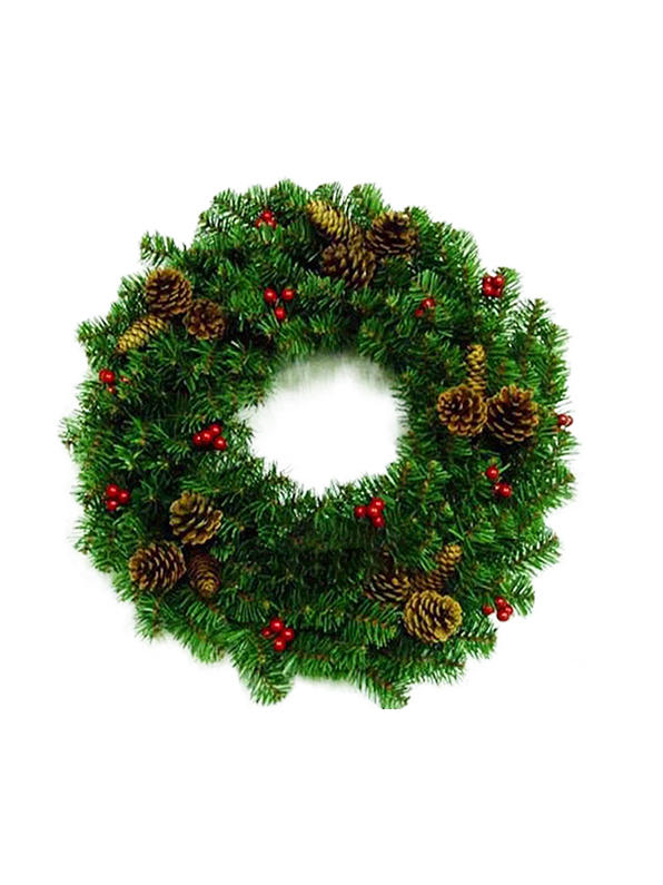 Artificial Christmas Wreath With Red Pine Cones