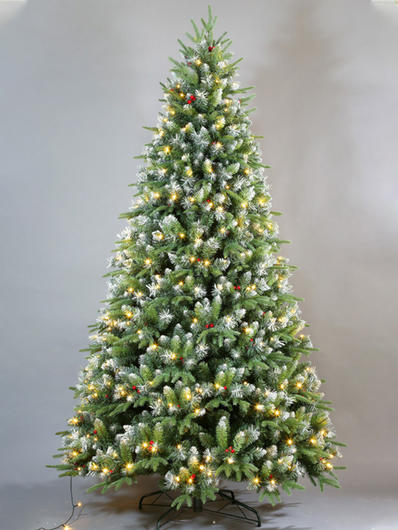 210CM Pre-lit PE PVC Mixed Christmas Tree With Red Berries