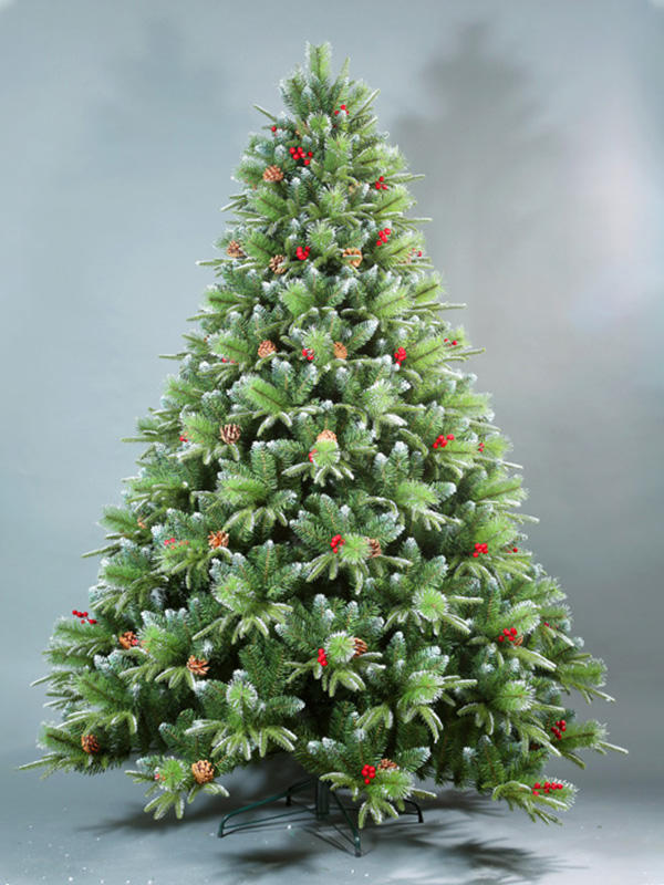 6ft PE, pine needle, PVC mixed Christmas tree with red berries and pine cones