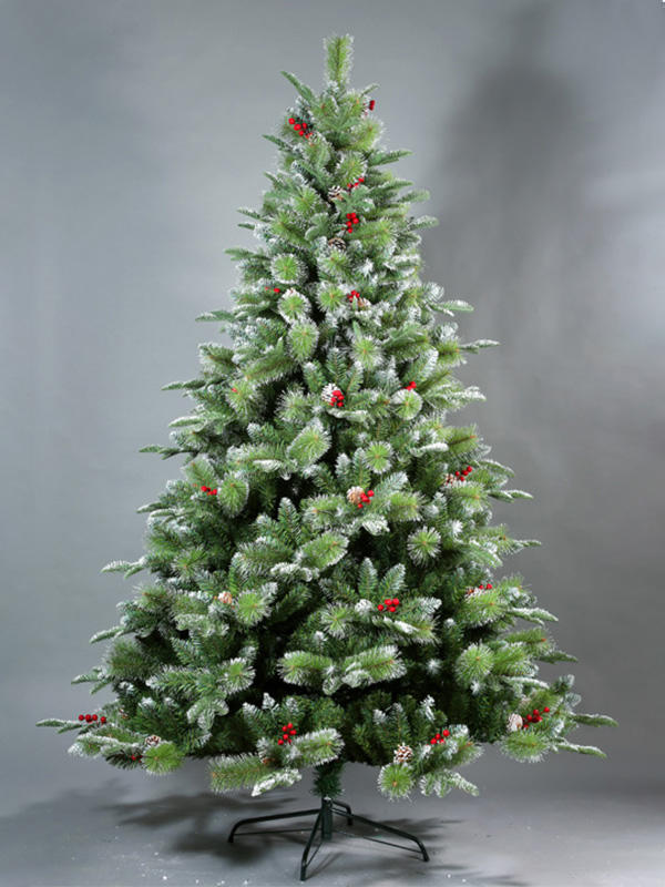 6ft PE Pine Needle, PVC Mixed Christmas Tree With Red Berries and Pine Cones
