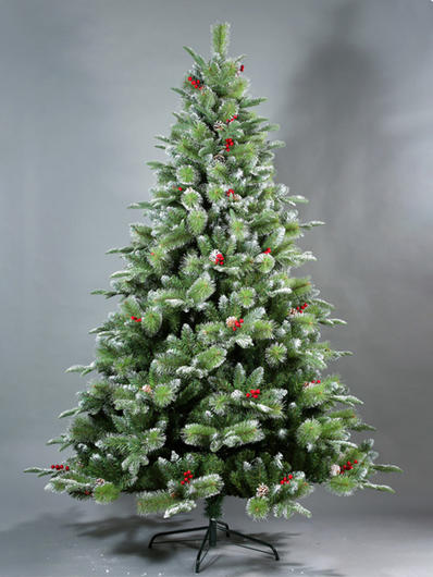 6ft PE Pine Needle, PVC Mixed Christmas Tree With Red Berries and Pine Cones