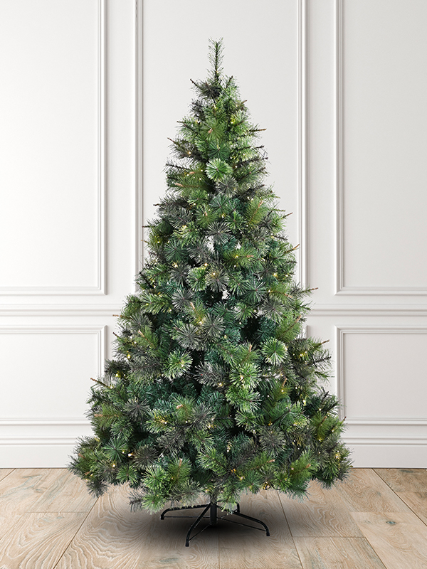 Pre-lit Premium Mixed Foliage Pine Artificial Christmas Tree  with Warm White LED Lights