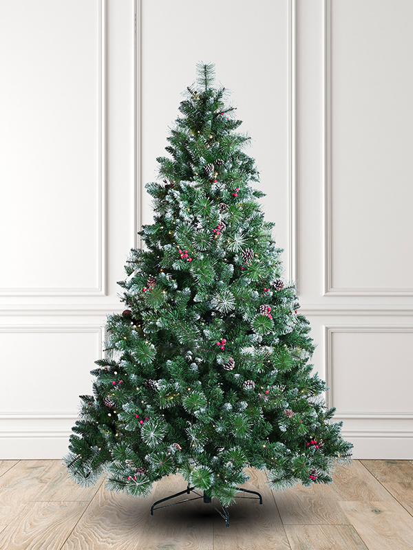 Pre-lit Snow-Flocked PVC Artificial Christmas Tree  with Pine Cones & Red Berries