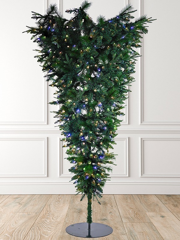 Pre-lit Upside-Down Artificial Christmas Tree with  Multicolor LED Lights